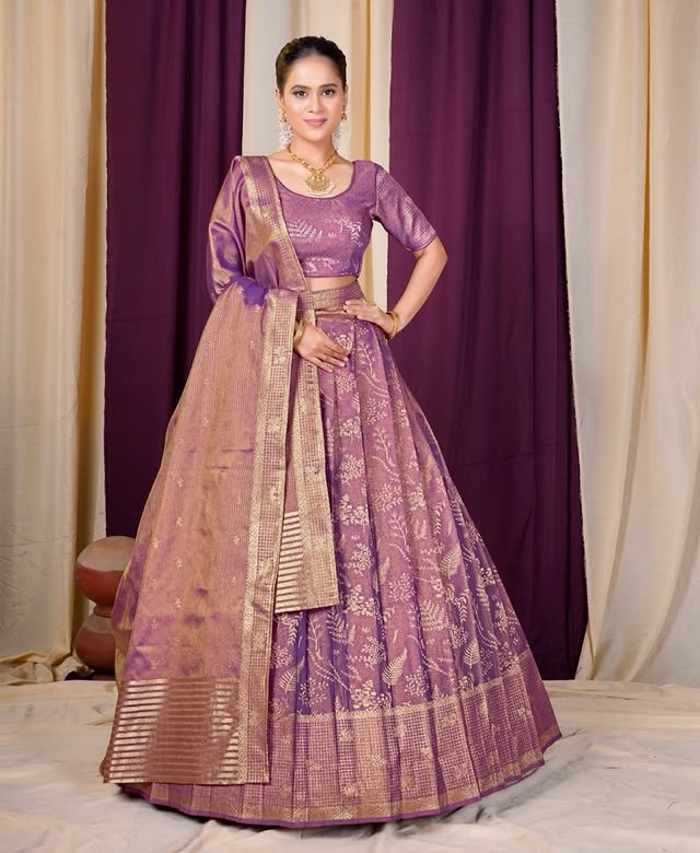 Lavender Gold Zari Woven Lehenga Choli - Rajshri Fashions Sowcarpet Chennai